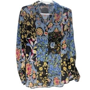 ZARA Patchwork Floral Blouse – Mixed-Print Button Front, Size S